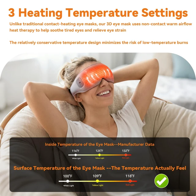 Alt view image 3 of 7 - Heated Eye Mask Cordless Relieves Dry Eyes FatigueGrey | Premium Fabric Skin-Friendly, Cordless, 3 Heat Settings, Rechargeable, Ideal Gift for Women Men
