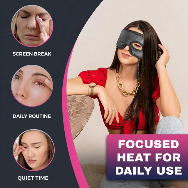 Alt view image 5 of 7 - Single Eye Heating Pad for Eyelid cComfort, Electric Eye Warm Compress | 12V Safe Warmth: 3 Temps, 5 Auto-Off Timers & Thermostat. Skin-Friendly with Vision-Hole Design