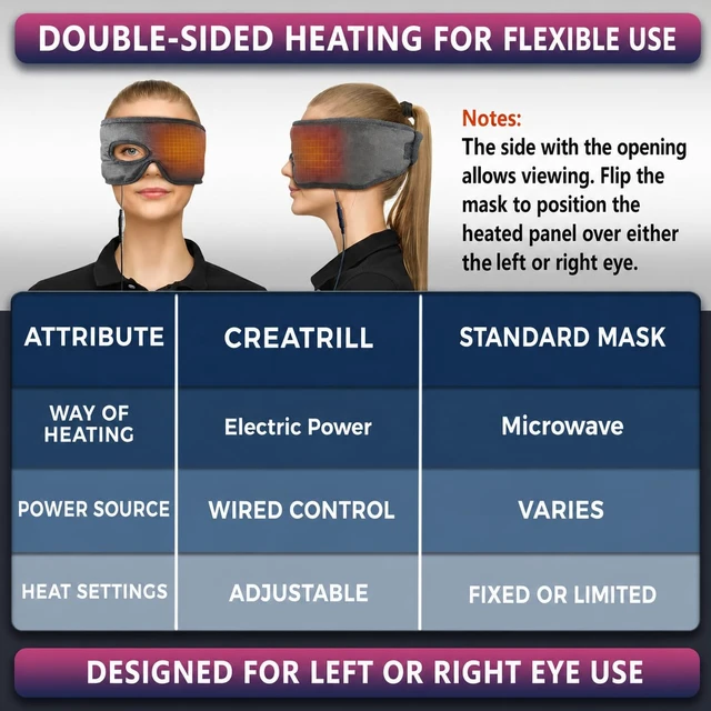 Alt view image 6 of 7 - Single Eye Heating Pad for Eyelid cComfort, Electric Eye Warm Compress | 12V Safe Warmth: 3 Temps, 5 Auto-Off Timers & Thermostat. Skin-Friendly with Vision-Hole Design