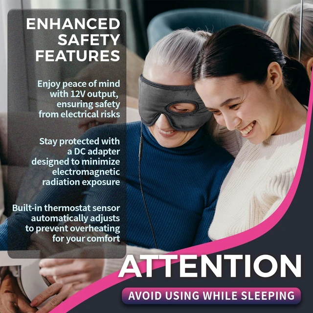 Alt view image 7 of 7 - Single Eye Heating Pad for Eyelid cComfort, Electric Eye Warm Compress | 12V Safe Warmth: 3 Temps, 5 Auto-Off Timers & Thermostat. Skin-Friendly with Vision-Hole Design