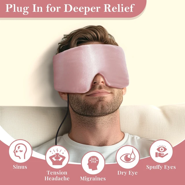 Alt view image 3 of 7 - Electric Heated Eye Mask for Dry Eyes, Warm Eye Compress | USB Corded, Silk Soft, Sinus Relieve, Tension Headache, 3 Temp Settings, 30-Min Auto Off, Travel, Gift for Family