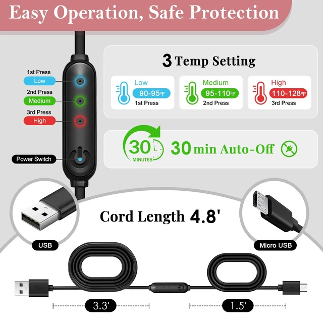 Alt view image 4 of 7 - Electric Heated Eye Mask for Dry Eyes, Warm Eye Compress | USB Corded, Silk Soft, Sinus Relieve, Tension Headache, 3 Temp Settings, 30-Min Auto Off, Travel, Gift for Family