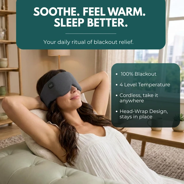 Alt view image 2 of 7 - Heated Eye Mask Cordless Electric Warm Eye Compress for Dry Eyes, Stye & Eye Strain Relief 4 Heat Settings, Rechargeable, Light-Blocking, Blackout, Washable Cover (Eclipse Gray)