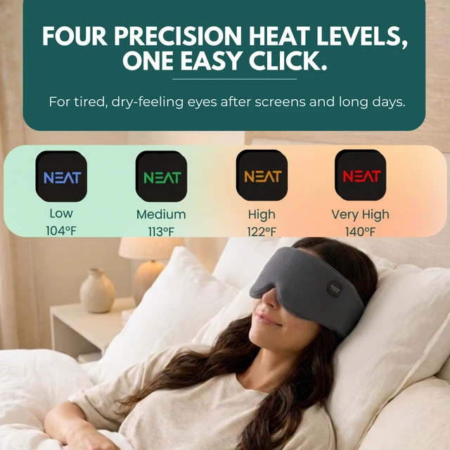 Alt view image 3 of 7 - Heated Eye Mask Cordless Electric Warm Eye Compress for Dry Eyes, Stye & Eye Strain Relief 4 Heat Settings, Rechargeable, Light-Blocking, Blackout, Washable Cover (Eclipse Gray)