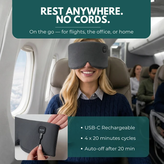 Alt view image 5 of 7 - Heated Eye Mask Cordless Electric Warm Eye Compress for Dry Eyes, Stye & Eye Strain Relief 4 Heat Settings, Rechargeable, Light-Blocking, Blackout, Washable Cover (Eclipse Gray)