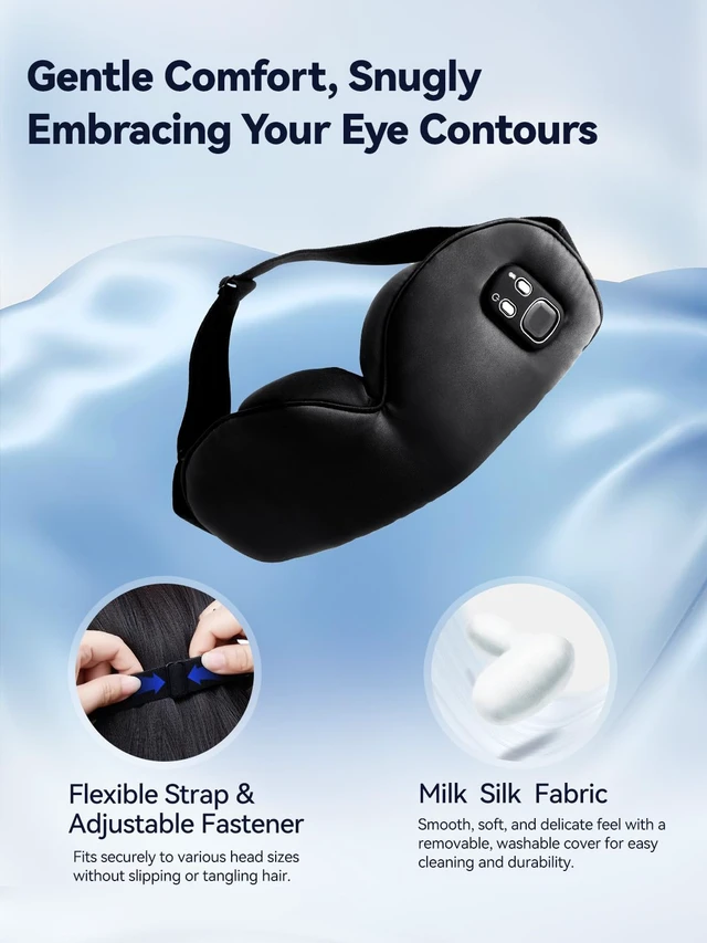 Alt view image 3 of 7 - Heated Eye Mask for Dry Eyes, Warm Compress with Adjustable Heat & Timer | Silk heated eye mask with 4 heat levels, 4 timers, rechargeable cordless design, washable cover for home, sleep, or travel