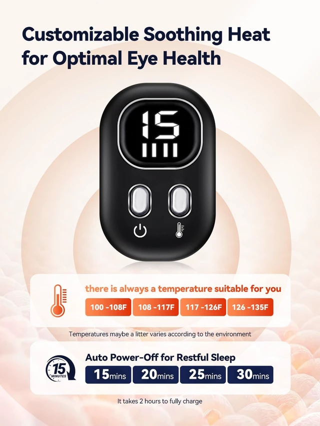 Alt view image 4 of 7 - Heated Eye Mask for Dry Eyes, Warm Compress with Adjustable Heat & Timer | Silk heated eye mask with 4 heat levels, 4 timers, rechargeable cordless design, washable cover for home, sleep, or travel