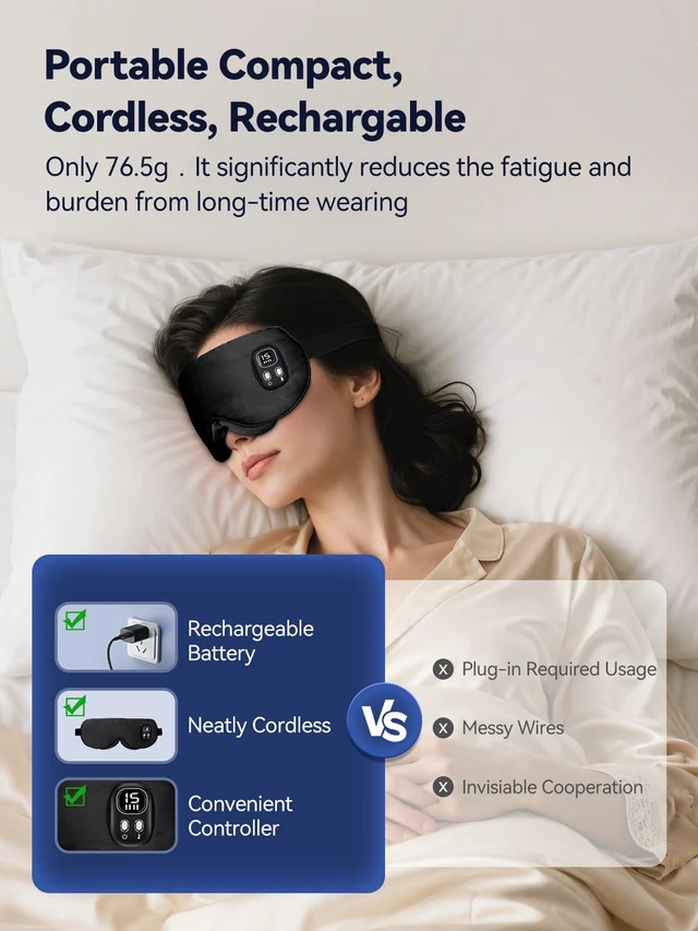 Alt view image 6 of 7 - Heated Eye Mask for Dry Eyes, Warm Compress with Adjustable Heat & Timer | Silk heated eye mask with 4 heat levels, 4 timers, rechargeable cordless design, washable cover for home, sleep, or travel