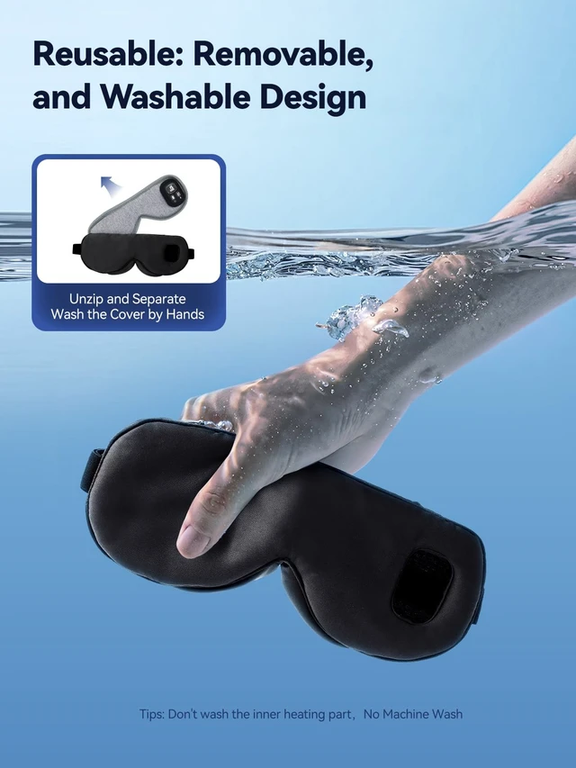 Alt view image 7 of 7 - Heated Eye Mask for Dry Eyes, Warm Compress with Adjustable Heat & Timer | Silk heated eye mask with 4 heat levels, 4 timers, rechargeable cordless design, washable cover for home, sleep, or travel
