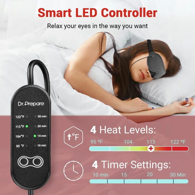 Alt view image 3 of 7 - Heated Eye Mask With Temperature & Timer Control, USB Warm Compress for Dry Eyes, Sleep, Blepharitis, Dark Circles, MGD and Puffy Eyes - Earplugs Included