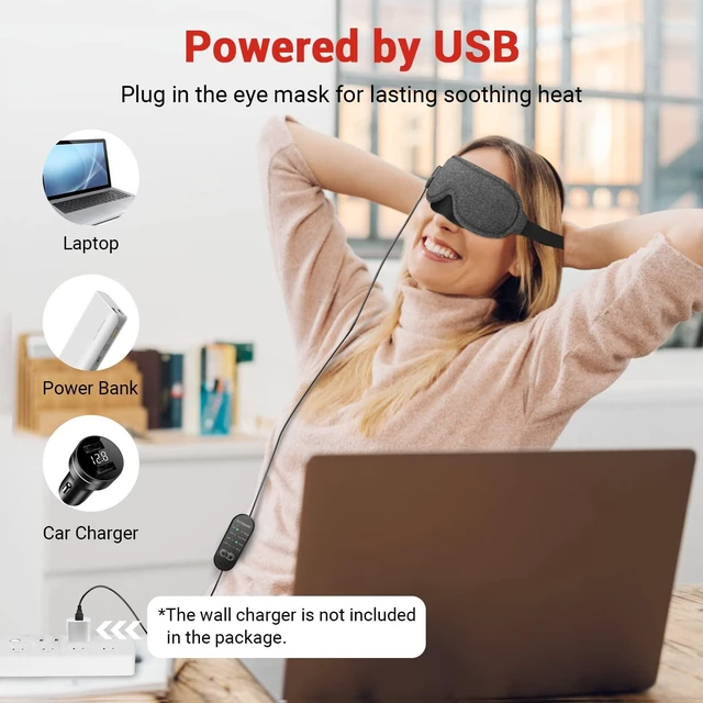 Alt view image 4 of 7 - Heated Eye Mask With Temperature & Timer Control, USB Warm Compress for Dry Eyes, Sleep, Blepharitis, Dark Circles, MGD and Puffy Eyes - Earplugs Included