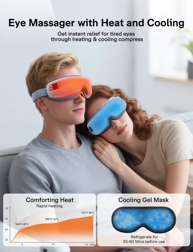 Alt view image 2 of 7 - Eye Massager with Heat and Cooling, Heated Massage Eye Mask | Eye Compression Massager Reduces Migraines, Dry Eyes, Headache Relief, Birthday Gifts for Women Men Mom Dad, FSA Eligible HSA