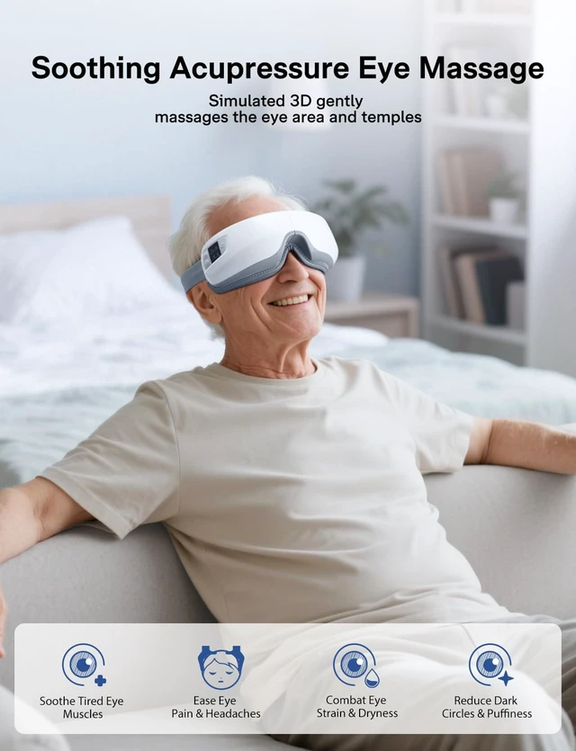 Alt view image 3 of 7 - Eye Massager with Heat and Cooling, Heated Massage Eye Mask | Eye Compression Massager Reduces Migraines, Dry Eyes, Headache Relief, Birthday Gifts for Women Men Mom Dad, FSA Eligible HSA