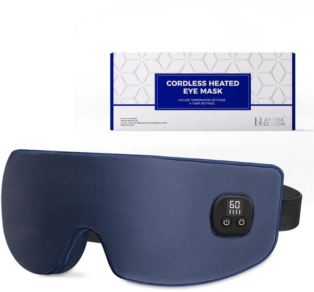 Main image of Silk Heated Eye Mask Cordless, 1500mAh Warm Eye Compress for Dry Eyes, Blepharitis, 4 Time Levels and 4 Temperature Settings, Washable (Navy Blue)