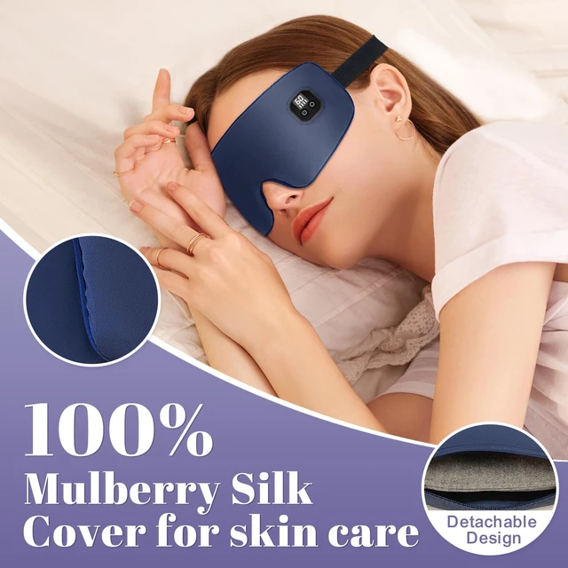Alt view image 2 of 7 - Silk Heated Eye Mask Cordless, 1500mAh Warm Eye Compress for Dry Eyes, Blepharitis, 4 Time Levels and 4 Temperature Settings, Washable (Navy Blue)