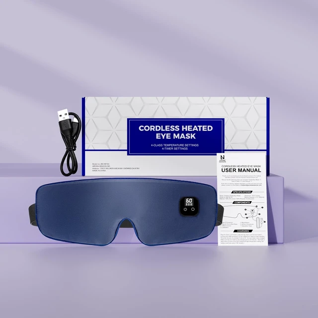 Alt view image 7 of 7 - Silk Heated Eye Mask Cordless, 1500mAh Warm Eye Compress for Dry Eyes, Blepharitis, 4 Time Levels and 4 Temperature Settings, Washable (Navy Blue)