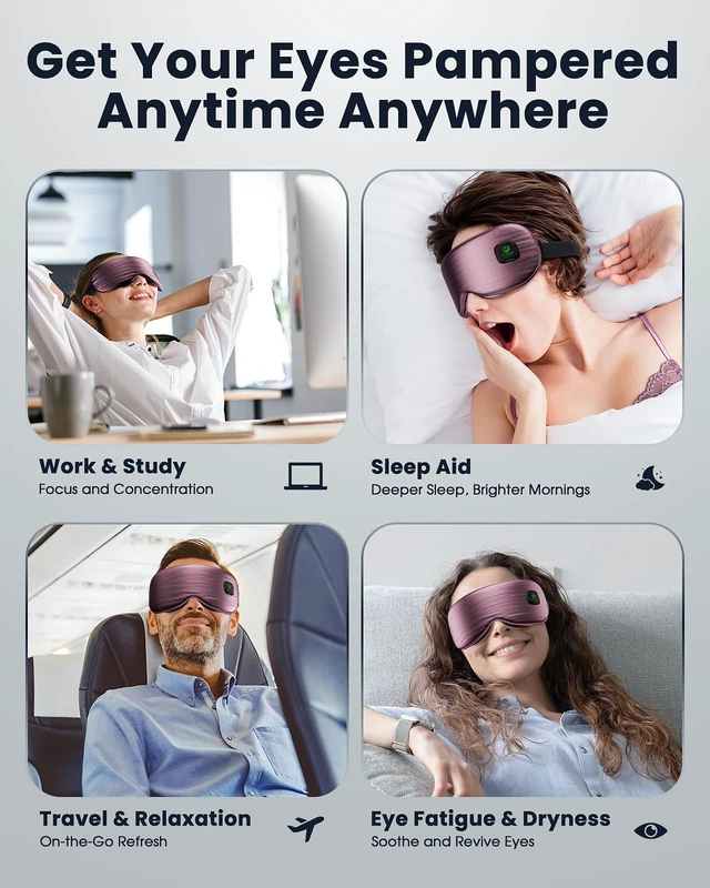 Alt view image 6 of 7 - Cordless Rechargeable Heated Eye Mask for Dry Eye with 2 Replaceable Shells | 3 Heat Levels, 1000mAh Rechargeable, Eye Relief, Improved Sleep, Eye Heating Pad for Travel, Purple
