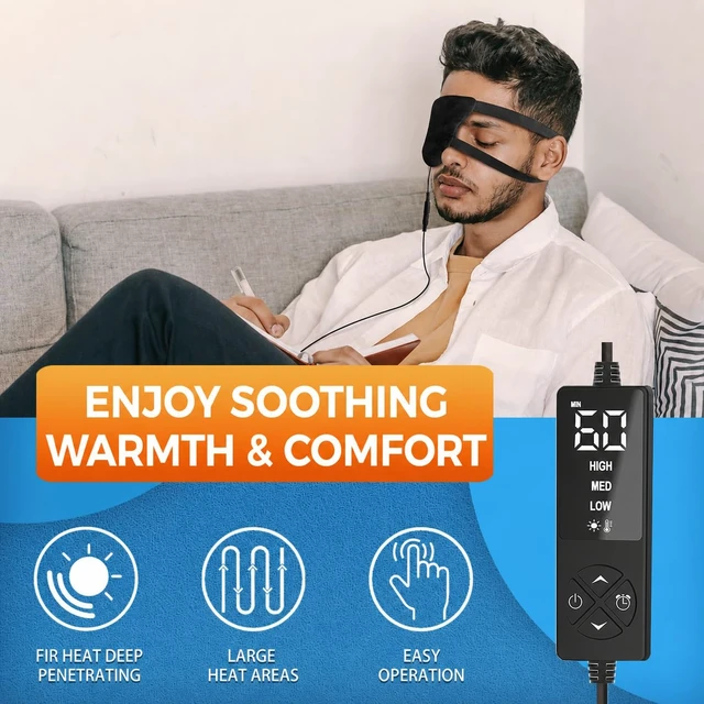 Alt view image 5 of 6 - Single-Eye Heated Mask for Eyelid Comfort with Auto-Off | Extra-Thick Heating Pad with Adjustable Strap, 3 Heat & 5 Timer Settings, Overheat Shutoff, Machine-Washable Design