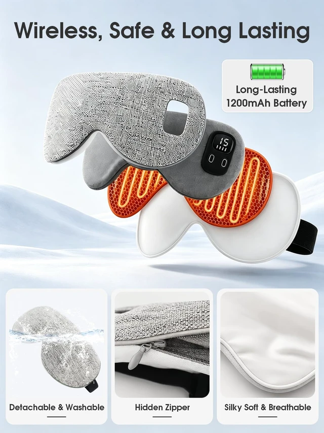Alt view image 4 of 7 - Heated Eye Mask, Cordless Warm Compress for Dry Eyes Blepharitis | Stye Treatment Eye Relief Improve Sleep, 4-Level Temperature & Timer, Washable Eye Heating Pad for Sleeping, Travel, Grey