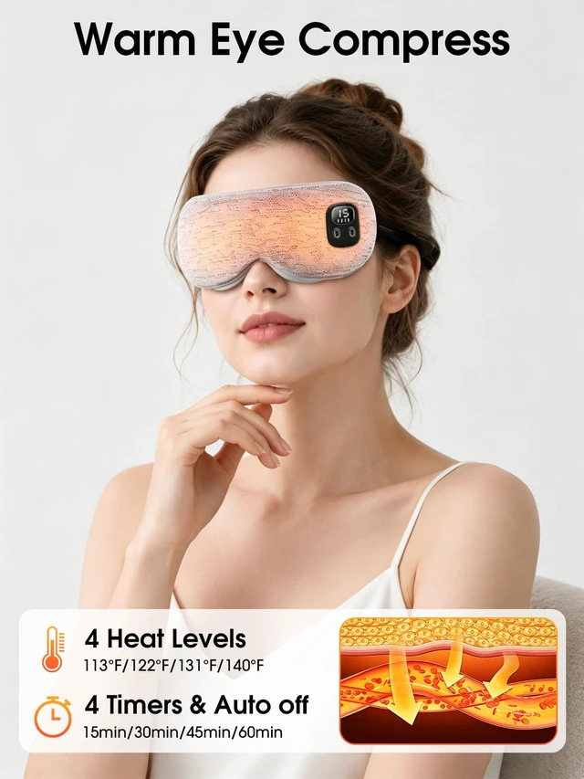Alt view image 2 of 7 - Heated Eye Mask, Cordless Warm Compress for Dry Eyes Blepharitis | Stye Treatment Eye Relief Improve Sleep, 4-Level Temperature & Timer, Washable Eye Heating Pad for Sleeping, Travel, Grey