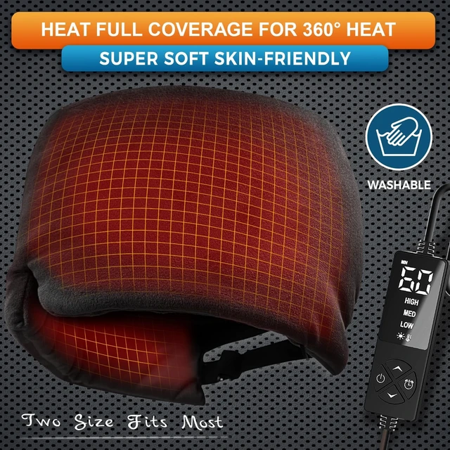 Alt view image 5 of 7 - Extra Large Moist Heat Sinus Mask, Face Heating Pad with Auto-Off | Extra-Thick Fabric with Adjustable Strap, 3 Heat & 5 Timer Settings, Overheat Shutoff, Machine-Washable Design