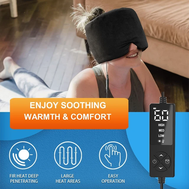 Alt view image 7 of 7 - Extra Large Moist Heat Sinus Mask, Face Heating Pad with Auto-Off | Extra-Thick Fabric with Adjustable Strap, 3 Heat & 5 Timer Settings, Overheat Shutoff, Machine-Washable Design