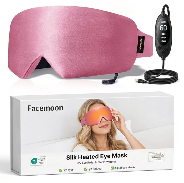 Main image of Heated Eye Mask for Dry Eyes, USB Powered Silk Warm Compress for Eyes | Electric Eye Heating Pad with 3 Heat Levels & 4 Timer, Washable Dry Eye Mask for Blepharitis, Stye, MGD, Sinus Pressure, Pink