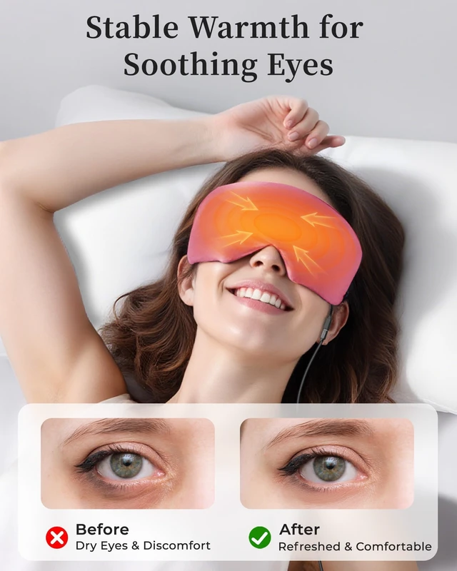 Alt view image 3 of 7 - Heated Eye Mask for Dry Eyes, USB Powered Silk Warm Compress for Eyes | Electric Eye Heating Pad with 3 Heat Levels & 4 Timer, Washable Dry Eye Mask for Blepharitis, Stye, MGD, Sinus Pressure, Pink
