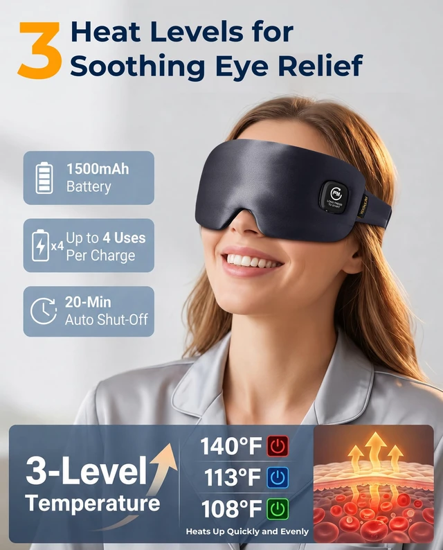 Alt view image 2 of 7 - Heated Eye Mask for Dry Eyes Silk Cordless Warm Eye Compress Daily Eye Care | Soothing Relief for Migraine & Tired Eyes, Multi Scene Use for Home Office Travel, Rechargeable & Washable, Gray