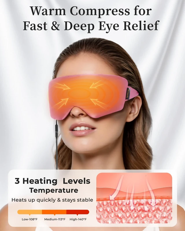 Alt view image 4 of 7 - Heated Eye Mask for Dry Eyes, USB Powered Silk Warm Compress for Eyes | Electric Eye Heating Pad with 3 Heat Levels & 4 Timer, Washable Dry Eye Mask for Blepharitis, Stye, MGD, Sinus Pressure, Pink