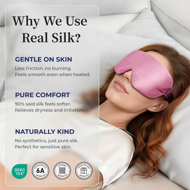 Alt view image 5 of 7 - Heated Eye Mask for Dry Eyes, USB Powered Silk Warm Compress for Eyes | Electric Eye Heating Pad with 3 Heat Levels & 4 Timer, Washable Dry Eye Mask for Blepharitis, Stye, MGD, Sinus Pressure, Pink