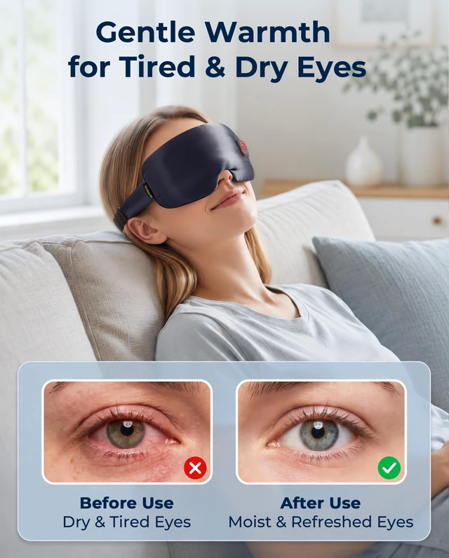 Alt view image 3 of 7 - Heated Eye Mask for Dry Eyes Silk Cordless Warm Eye Compress Daily Eye Care | Soothing Relief for Migraine & Tired Eyes, Multi Scene Use for Home Office Travel, Rechargeable & Washable, Gray