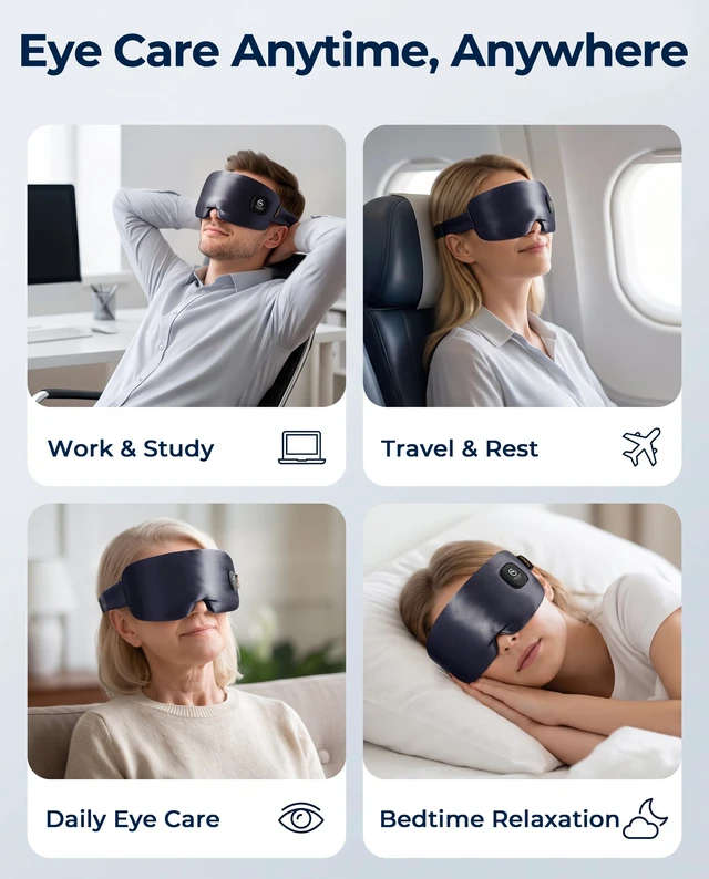Alt view image 7 of 7 - Heated Eye Mask for Dry Eyes Silk Cordless Warm Eye Compress Daily Eye Care | Soothing Relief for Migraine & Tired Eyes, Multi Scene Use for Home Office Travel, Rechargeable & Washable, Gray