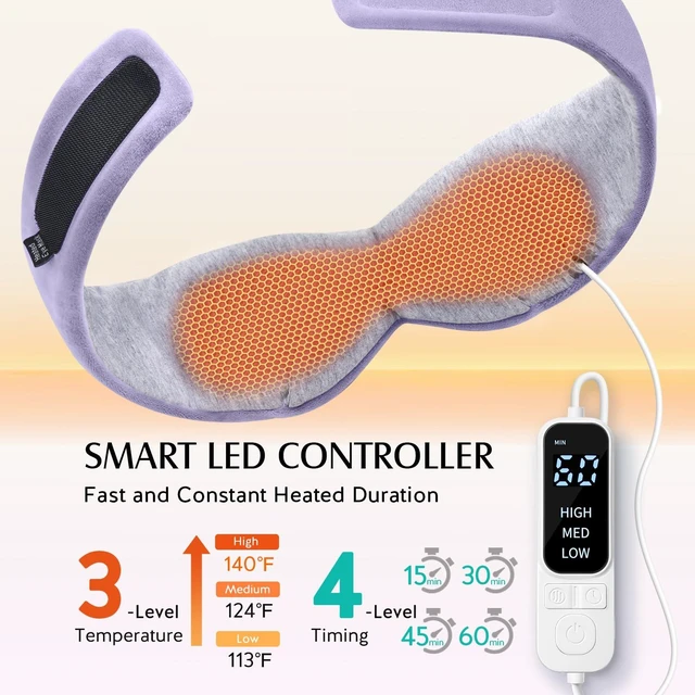 Alt view image 3 of 6 - Heated Eye Mask, Warm Eye Compress Mask for Dry Eyes, Sleep Mask | USB Electric Heating Pad, 3 Temperature & 4 Timer Control, Relax & Reduce Strain Dark Circle Stye Treatment, Purple