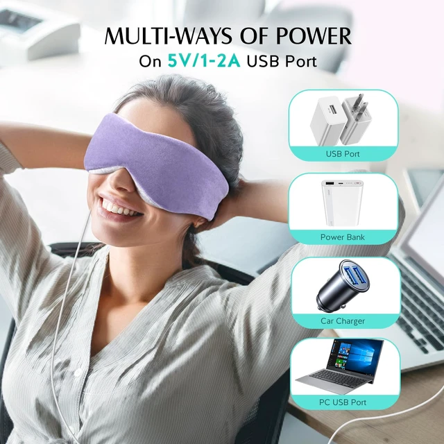 Alt view image 4 of 6 - Heated Eye Mask, Warm Eye Compress Mask for Dry Eyes, Sleep Mask | USB Electric Heating Pad, 3 Temperature & 4 Timer Control, Relax & Reduce Strain Dark Circle Stye Treatment, Purple