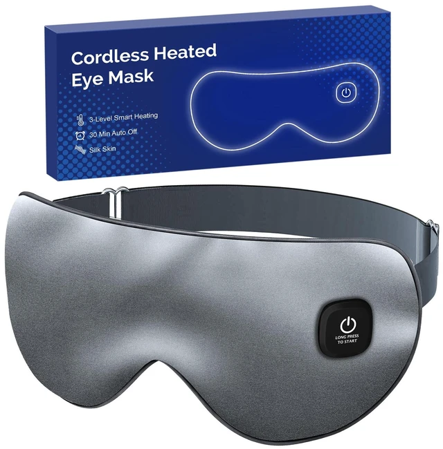 Main image of Cordless Heated Eye Mask for Dry Eyes, Rechargeable Heat Sleep Mask, Grey | Blocking Light Warm Compress with 3 Temperature Settings, 1000mAh Electric Eye Heating Pad for Sleeping, Washable