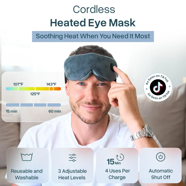 Alt view image 3 of 7 - Cordless Heated Eye Mask, Rechargeable Warm Compress for Dry Eyes | USB Rechargeable, Washable Cover, Comfort for Styes & Blepharitis, Sinus Relief, Reusable, Cordless, Moist Heat Therapy
