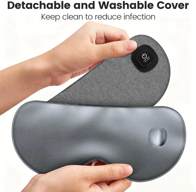 Alt view image 3 of 7 - Cordless Heated Eye Mask for Dry Eyes, Rechargeable Heat Sleep Mask, Grey | Blocking Light Warm Compress with 3 Temperature Settings, 1000mAh Electric Eye Heating Pad for Sleeping, Washable