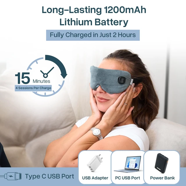 Alt view image 4 of 7 - Cordless Heated Eye Mask, Rechargeable Warm Compress for Dry Eyes | USB Rechargeable, Washable Cover, Comfort for Styes & Blepharitis, Sinus Relief, Reusable, Cordless, Moist Heat Therapy