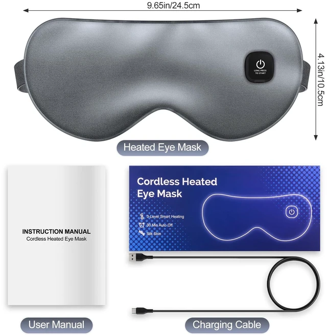 Alt view image 2 of 7 - Cordless Heated Eye Mask for Dry Eyes, Rechargeable Heat Sleep Mask, Grey | Blocking Light Warm Compress with 3 Temperature Settings, 1000mAh Electric Eye Heating Pad for Sleeping, Washable