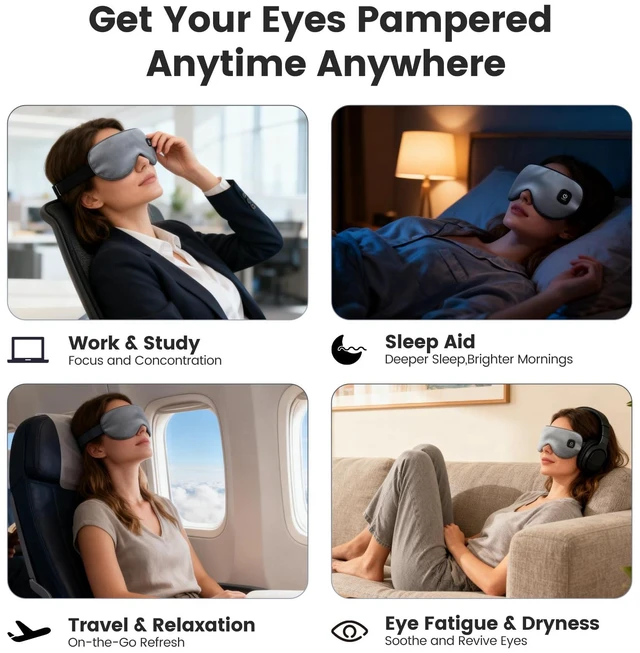 Alt view image 7 of 7 - Cordless Heated Eye Mask for Dry Eyes, Rechargeable Heat Sleep Mask, Grey | Blocking Light Warm Compress with 3 Temperature Settings, 1000mAh Electric Eye Heating Pad for Sleeping, Washable