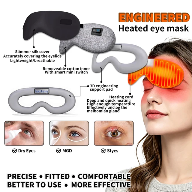 Alt view image 2 of 6 - Heated Eye Mask for Dry Eyes Relief, Precise Heating Fits Eyelids,FSA-HSA Eligible,Engineered Cordless Warm Eye Compress for MGD, Styes, Slimmer Silk Sleep Eyeshade,Washable, Rechargeable