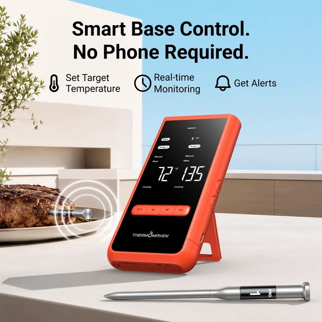 Alt view image 2 of 7 - Smart WiFi Wireless Meat Thermometer for Grilling with 2 Probes | Standalone Base, 6 Sensors, NIST Certified Accurate to ±0.5, 1000ft Wireless Connection, for BBQ/Smoke/Oven