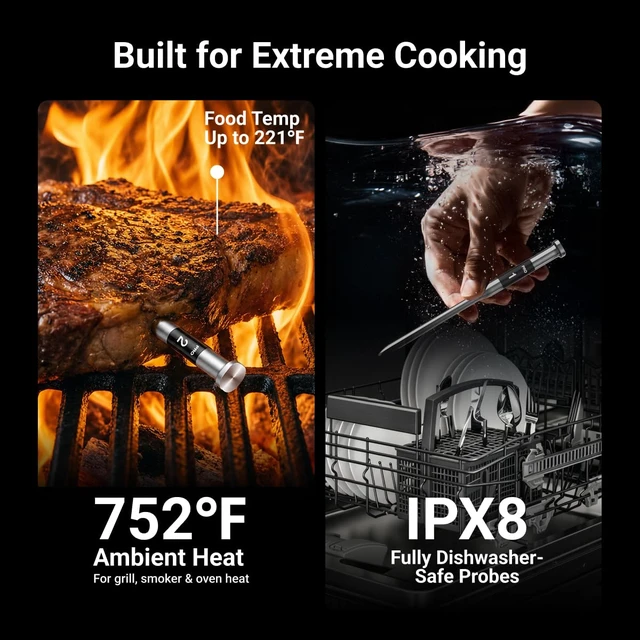 Alt view image 6 of 7 - 3000FT Wireless Meat Thermometer, No App Needed, 2 Probes | Sub-1G Long Range, Digital Smart Base, 6 Sensors NIST Accuracy, IPX8, BBQ Smoker Grill Oven Brisket Steak Turkey Pork Roast
