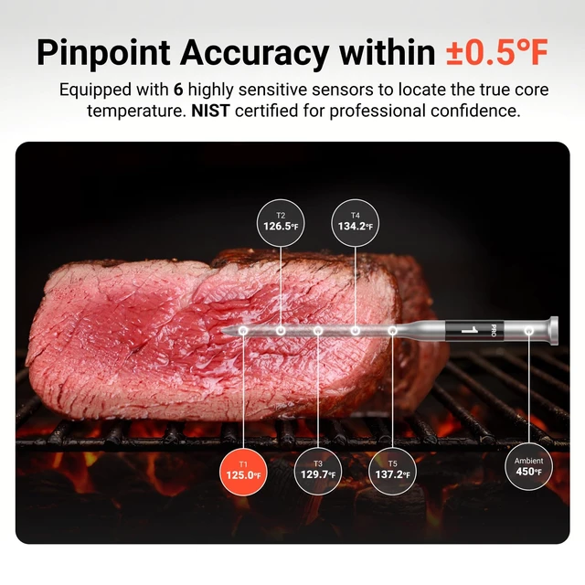 Alt view image 3 of 7 - Smart WiFi Wireless Meat Thermometer for Grilling with 2 Probes | Standalone Base, 6 Sensors, NIST Certified Accurate to ±0.5, 1000ft Wireless Connection, for BBQ/Smoke/Oven
