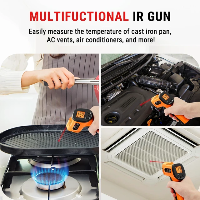 Alt view image 2 of 7 - TempScan Infrared Thermometer Gun for Pizza Oven Griddle HVAC | Temperature Gun with Adjustable Emissivity, Infrared Thermometer for Cooking BBQ Meat Engine, Temp Gun with -58~1022°F