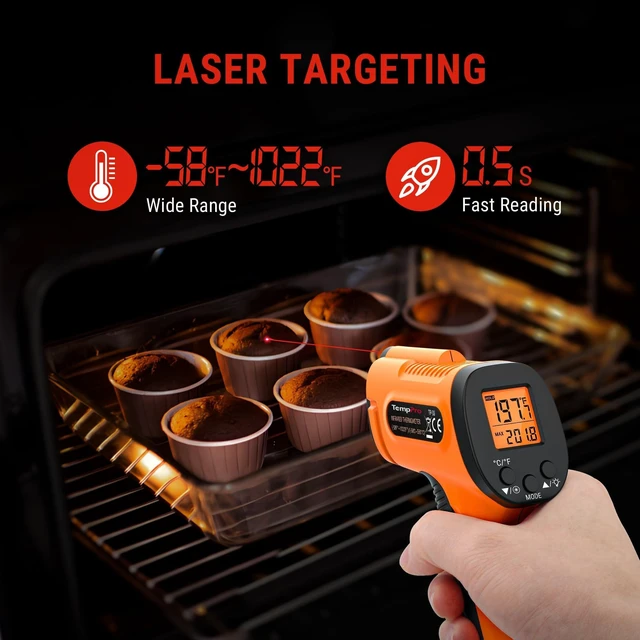 Alt view image 3 of 7 - TempScan Infrared Thermometer Gun for Pizza Oven Griddle HVAC | Temperature Gun with Adjustable Emissivity, Infrared Thermometer for Cooking BBQ Meat Engine, Temp Gun with -58~1022°F