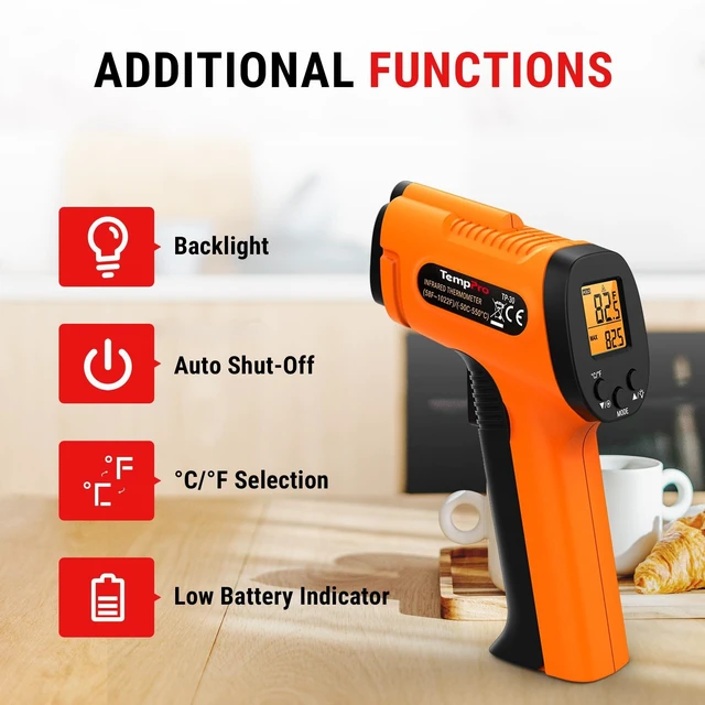 Alt view image 7 of 7 - TempScan Infrared Thermometer Gun for Pizza Oven Griddle HVAC | Temperature Gun with Adjustable Emissivity, Infrared Thermometer for Cooking BBQ Meat Engine, Temp Gun with -58~1022°F