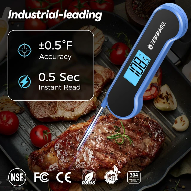 Alt view image 2 of 7 - 0.5 Sec Instant Read Meat Digital for Cooking, Blue | NIST ±0.5 Precision Food Thermometer, Kitchen Gadgets for Oven Grill Candy BBQ Accessories, Gifts for Him Dad Men Birthday