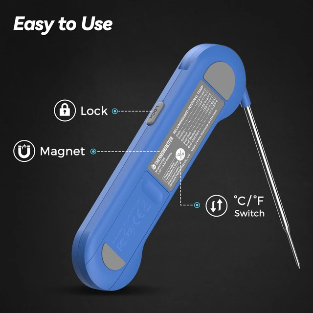 Alt view image 7 of 7 - 0.5 Sec Instant Read Meat Digital for Cooking, Blue | NIST ±0.5 Precision Food Thermometer, Kitchen Gadgets for Oven Grill Candy BBQ Accessories, Gifts for Him Dad Men Birthday